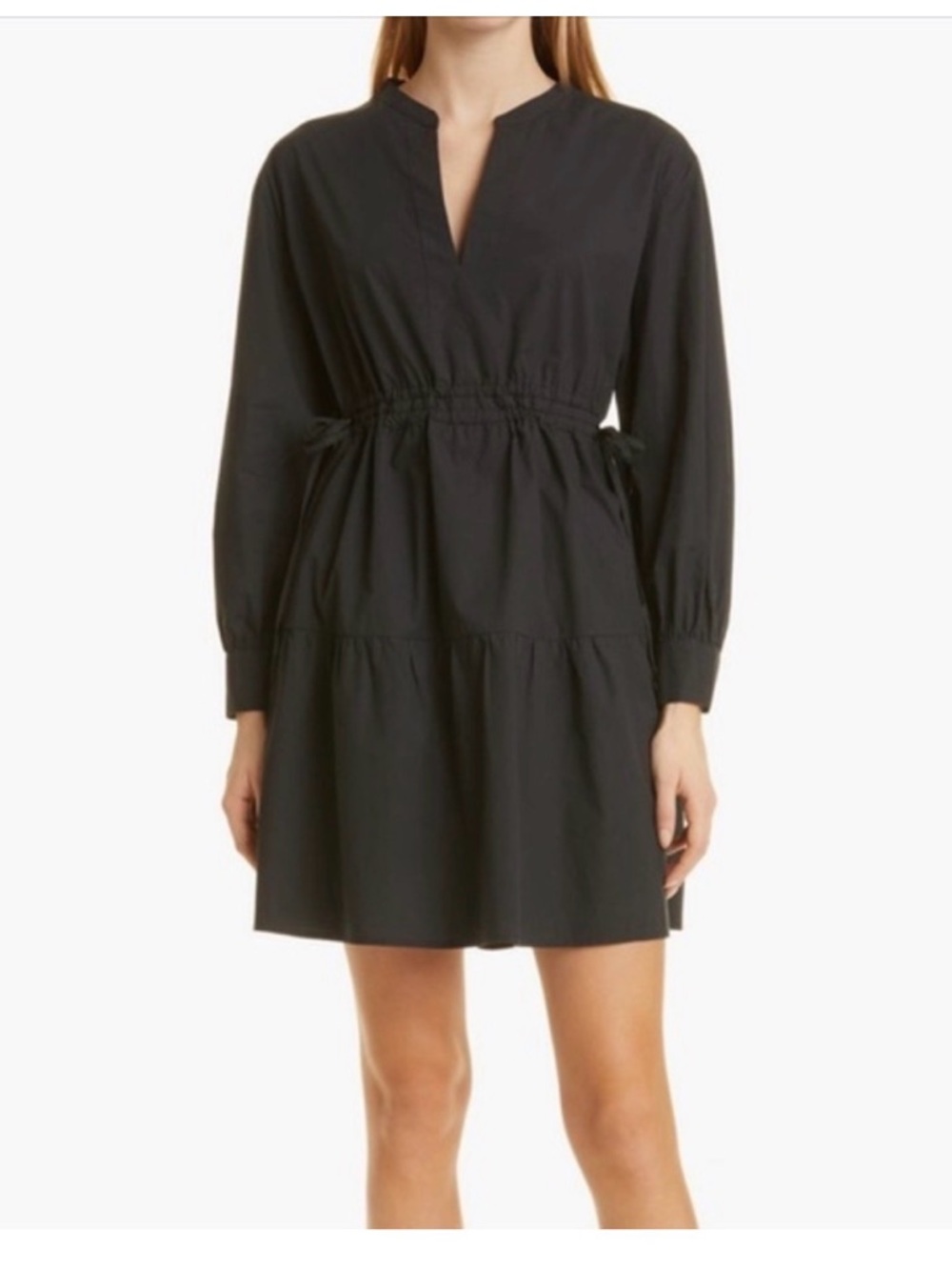 Rails Black Long-Sleeve V-Neck Tiered Dress